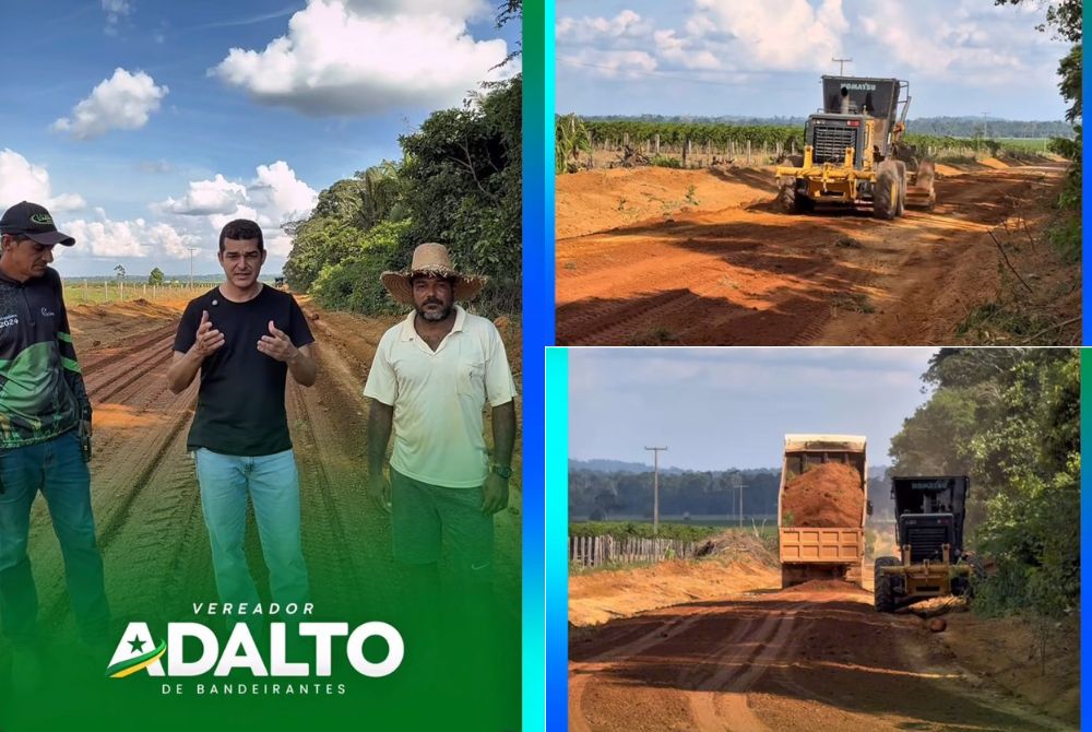 Adalto de Bandeirantes acompanha obras de encascalhamento na Linha 05 e destaca melhorias para produtores