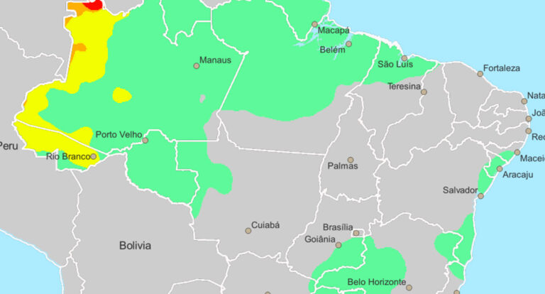 Rondônia entra em faixa de chuva intensa nas próximas 48 horas, com área de Nível 1 no oeste